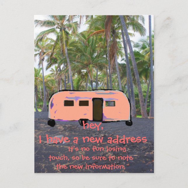 Retro Trailer Hawaiian Palm Tree Neue Zuhause Ankündigungspostkarte (Vorderseite)