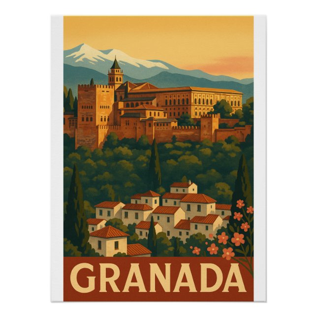 Retro Travel 2025 - Granada, Spanien Poster (Vorderseite)
