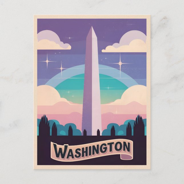 Retro Travel 80er Neon Washington Monument Obelisk Postkarte (Vorderseite)