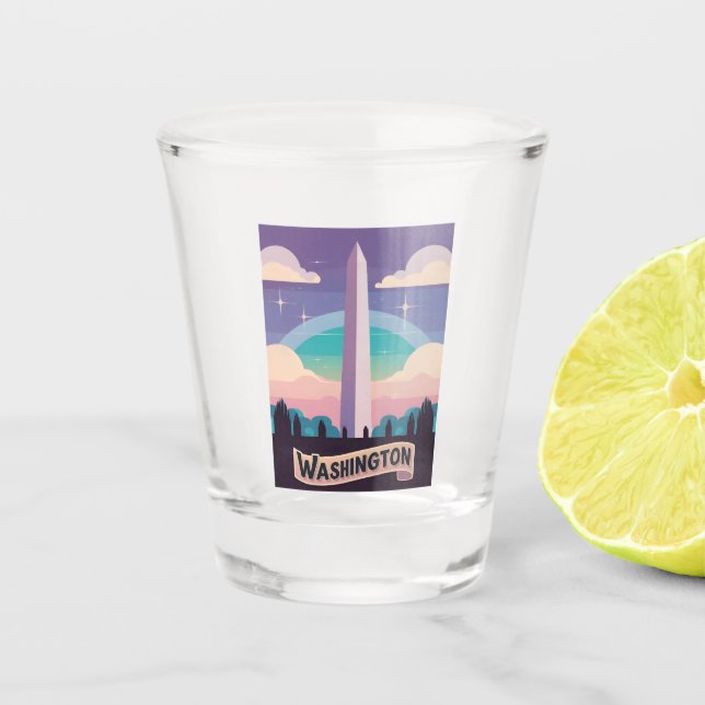 Retro Travel 80er Neon Washington Monument Obelisk Schnapsglas (Vorderseite)