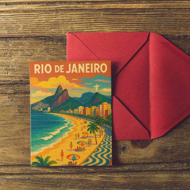 Retro Travel Copacabana Rio de Janeiro Brasilien Postkarte (Retro Travel Copacabana Rio de Janeiro Brazil Postcard)