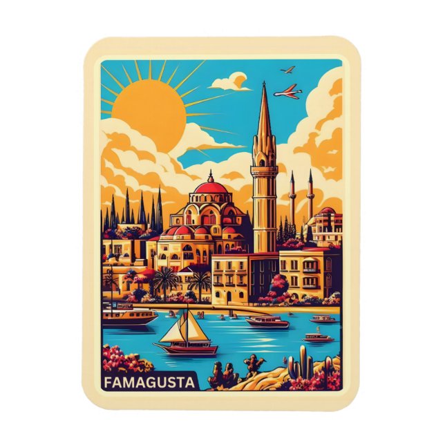Retro travel Famagusta Beach Zypern Geschenke Magnet (Vertikal)