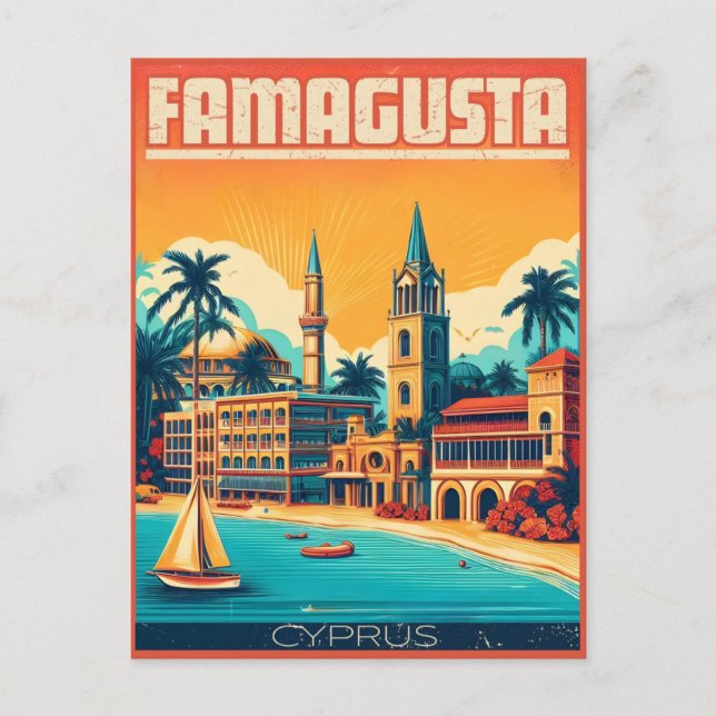 Retro travel Famagusta Beach Zypern Geschenke Postkarte (Vorderseite)