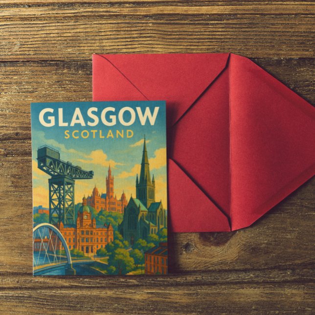Retro Travel Glasgow Schottland Postkarte (Retro Glasgow Scotland City Postcard)