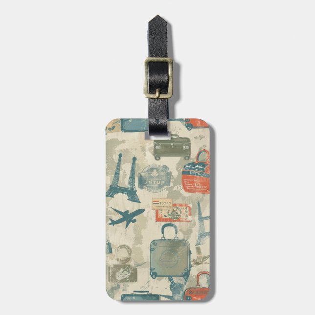 Retro Travel Luggage Tags Gepäckanhänger (Vorderseite vertikal)