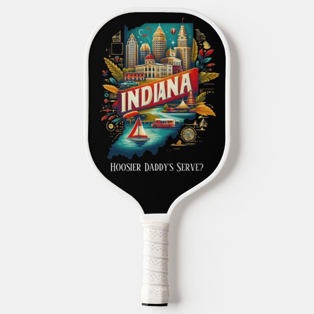 Retro Travel Map des Indiana Staat Pickleball Schläger (Rückseite)