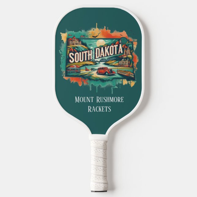 Retro Travel Map South Dakota Staat Pickleball Schläger (Vorderseite)
