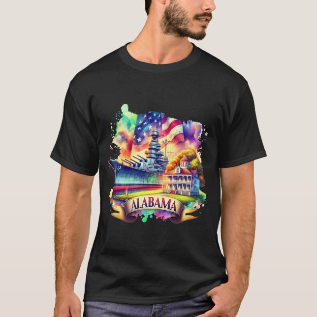 Retro Travel Map US States Alabama USA State Map T-Shirt (Vorderseite)