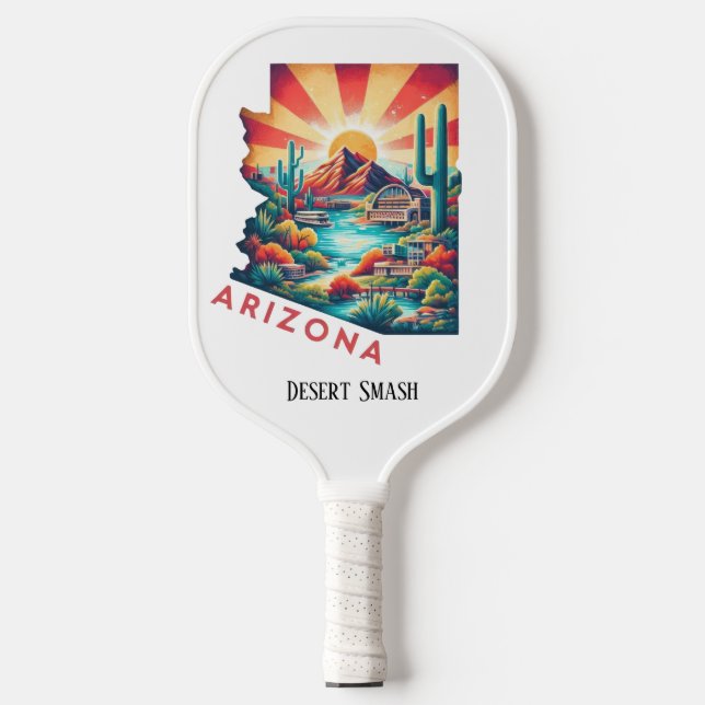 Retro Travel Map von Arizona Staat Pickleball Schläger (Vorderseite)