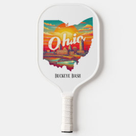 Retro Travel Map von Ohio Staat Pickleball Schläger