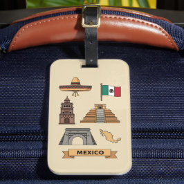 Retro Travel Mexico Iconic National Symbols  Gepäckanhänger