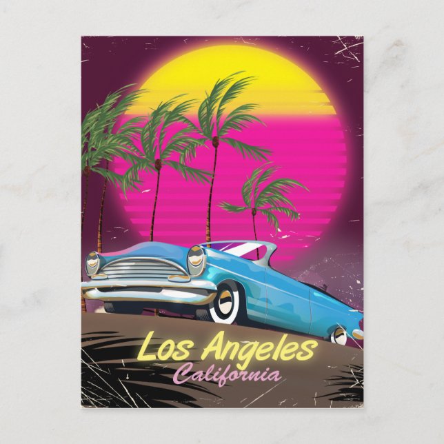 Retro Travel Print von Los Angeles 1980s Postkarte (Vorderseite)