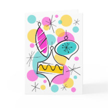 Retro Tree Baubles carte de voeux vertical