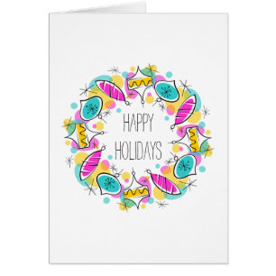 Retro Tree Baubles Circle Holidays in text