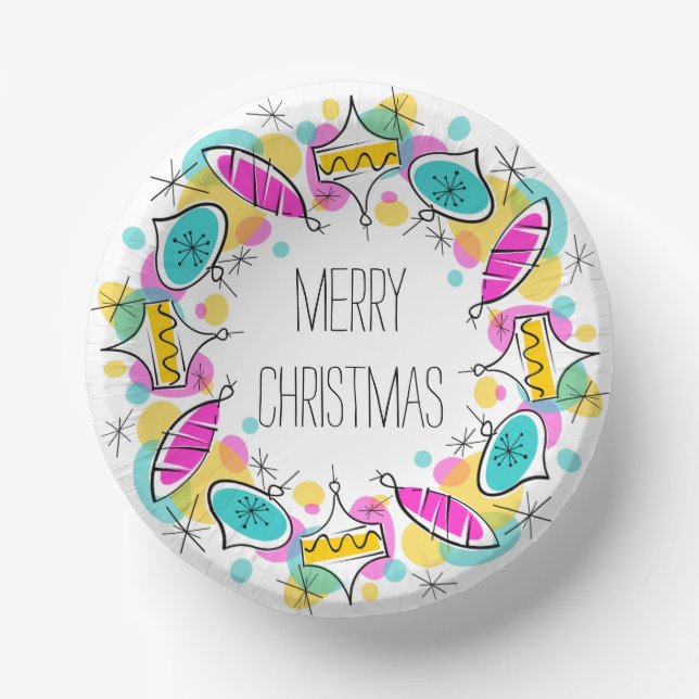 Retro Tree Baubles Circle Weihnachten Pappteller (Vorderseite)