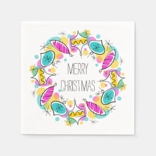 Retro Tree Baubles Circle Weihnachtszettel Serviette