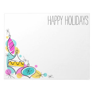 Retro Tree Baubles Corner Holidays Notizblock