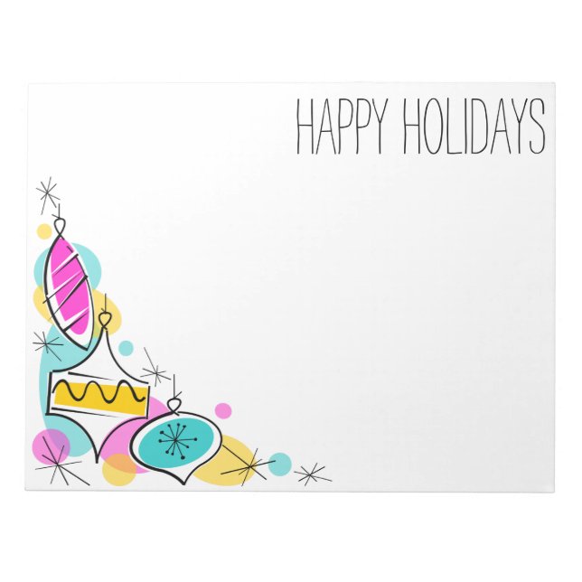 Retro Tree Baubles Corner Holidays Notizblock (Vorderseite)