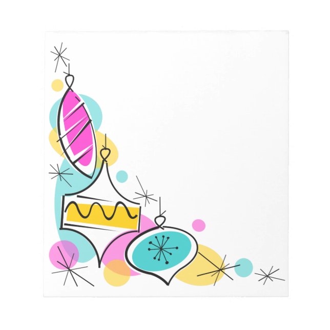 Retro Tree Baubles Corner Notizblock (Vorderseite)