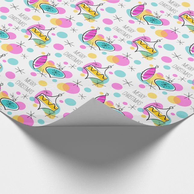 Retro Tree Baubles Frohe Weihnachtsverpackung Geschenkpapier (Ecke)