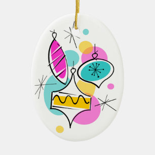 Retro Tree Baubles Group Christms Ornament Oval