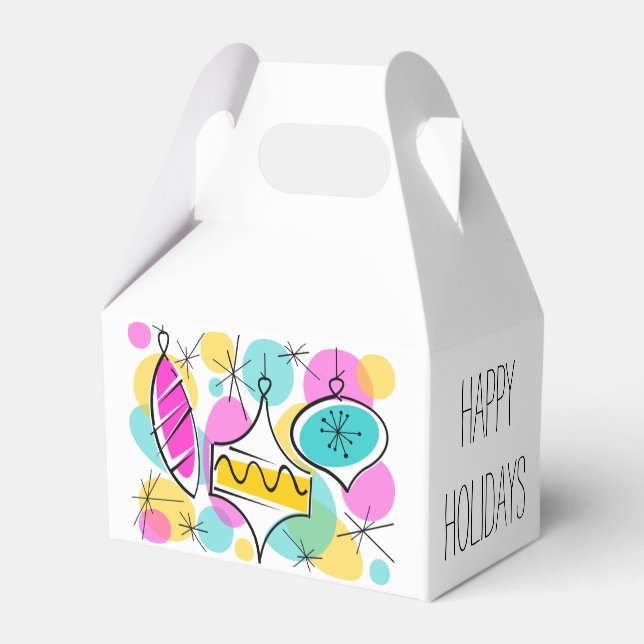 Retro Tree Baubles Happy Holidays Gable Geschenkschachtel (Rückseite)