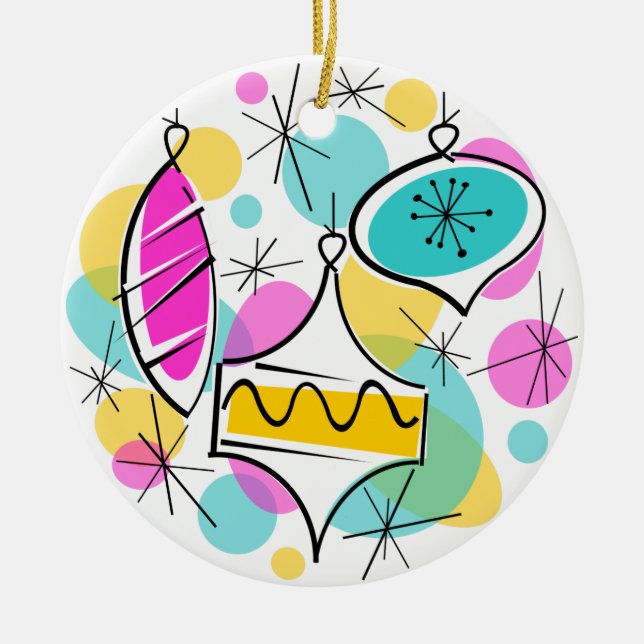 Retro Tree Baubles Happy Holidays Ornament rund um (Vorne)