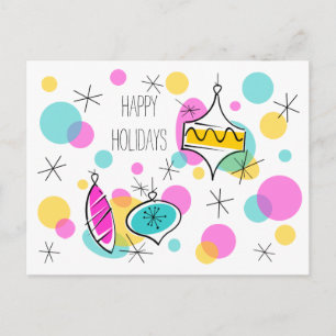 Retro Tree Baubles Holidays Postkarte
