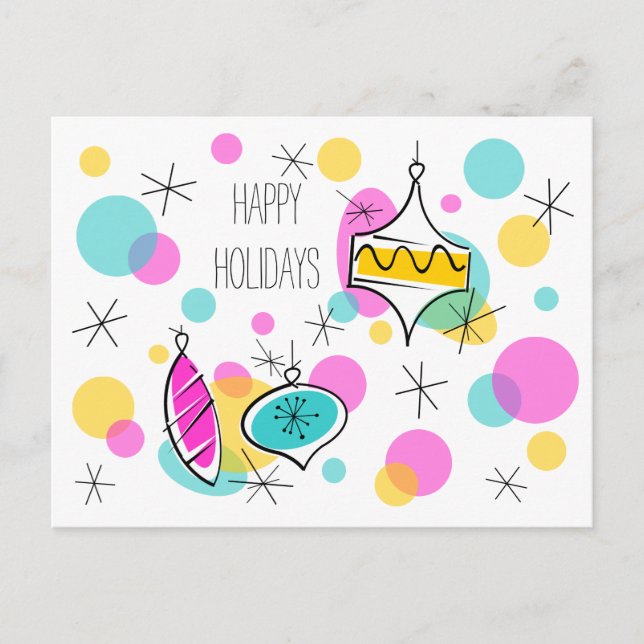Retro Tree Baubles Holidays Postkarte (Vorderseite)