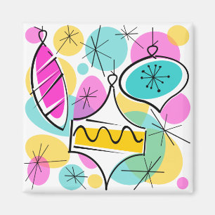 Retro Tree Baubles Magnetquadrat Magnet