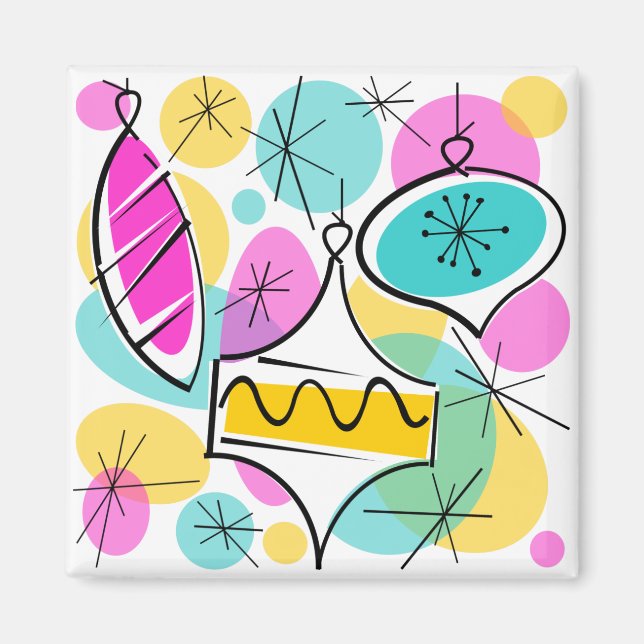 Retro Tree Baubles Magnetquadrat Magnet (Vorne)