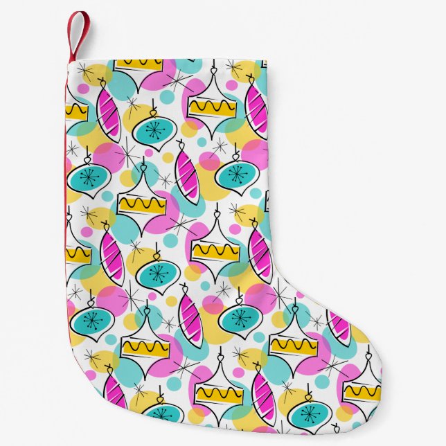 Retro Tree Baubles Multi-Strumpf rot hinten Kleiner Weihnachtsstrumpf (Vorderseite)