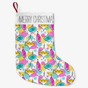 Retro Tree Baubles Multi Text Strumpf 2 Seite Kleiner Weihnachtsstrumpf