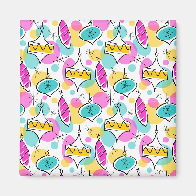 Retro Tree Baubles Multimagnet-Quadrat Magnet (Vorne)