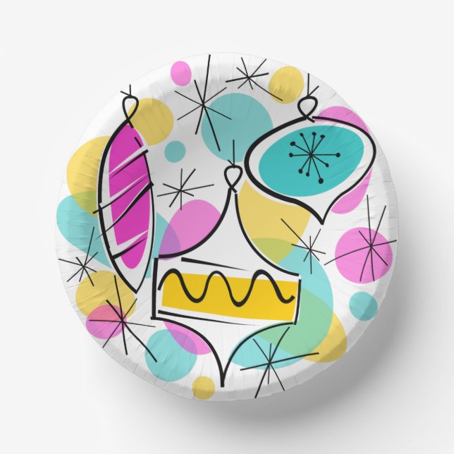 Retro Tree Baubles Pappteller (Vorderseite)