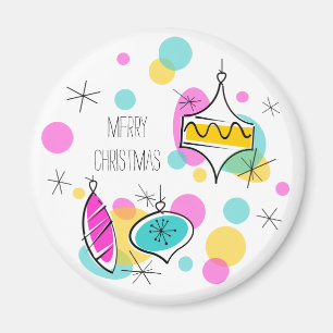 Retro Tree Baubles Weihnachtsmagnet rund Magnet