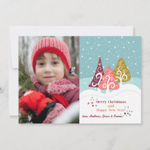 Retro Trees Foto Holiday Card Feiertagskarte