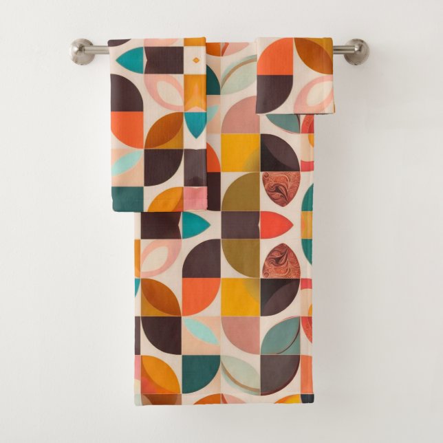 Retro Trendy Abstrakt Squares Collection Badhandtuch Set (Insitu)