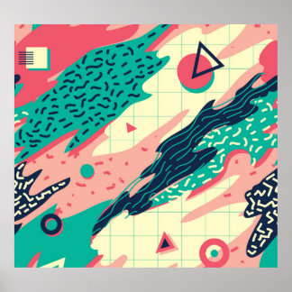 Retro Trendy Memphis Geometric Wallpaper Poster