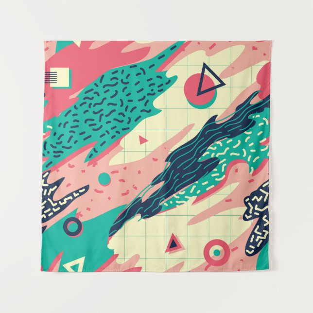 Retro Trendy Memphis Geometric Wallpaper Wandteppich (Vorderseite)