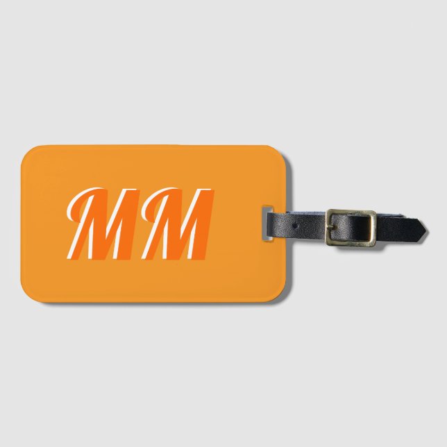 Retro Trendy Orange Modern Monogram Initial Gepäckanhänger (Vorderseite (Horizontal))