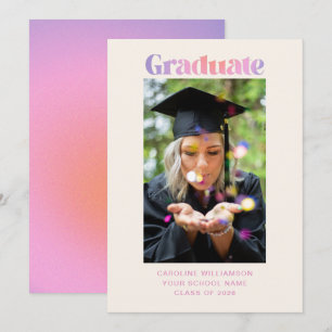 Retro-Trendy-Pastell-Lila-Rosa-Abschlussfoto Ankündigung