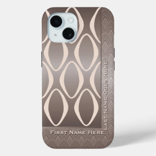 Retro-Tribal in Taupe und Mandeln - Personalisiert iPhone 15 Hülle
