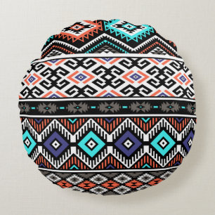 Retro Tribal Navajo: Geometrisch Nahtlos. Rundes Kissen