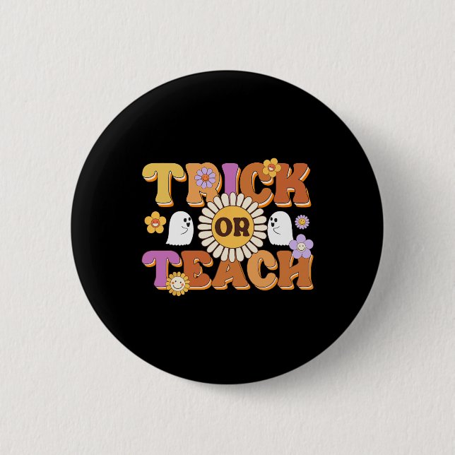 Retro Trick oder lehren Ghost Lehrer Halloween Cos Button (Vorderseite)
