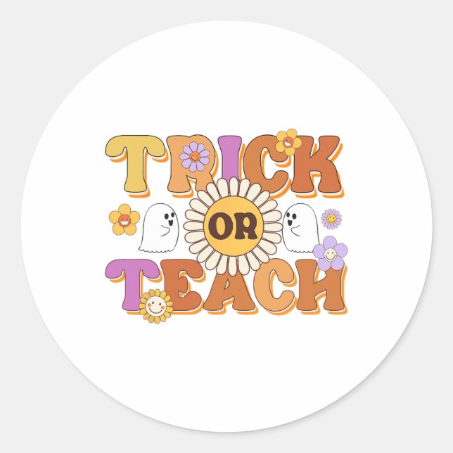 Retro Trick oder lehren Ghost Lehrer Halloween Cos Runder Aufkleber (Vorderseite)