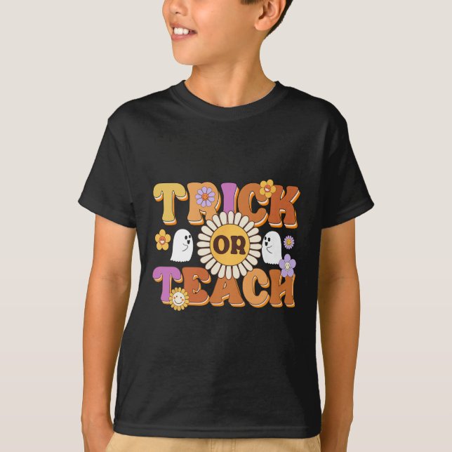 Retro Trick oder lehren Ghost Lehrer Halloween Cos T-Shirt (Vorderseite)