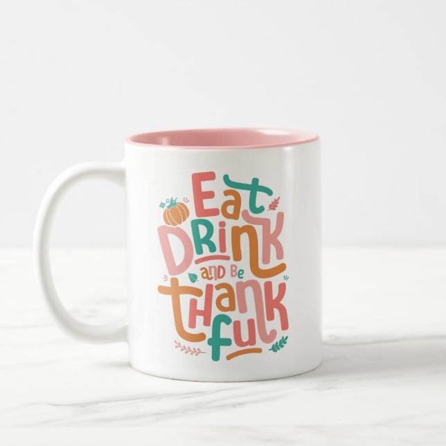Retro trinken und dankbar zum Erntedankfest sein Zweifarbige Tasse (Links)