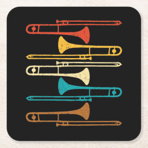 Retro Trombone - Jazz Rechteckiger Pappuntersetzer