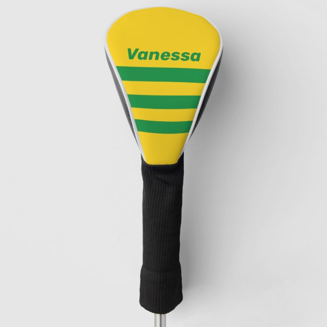 Retro Tropical Banana Three Across Stripe withName Golf Headcover (Vorderseite)